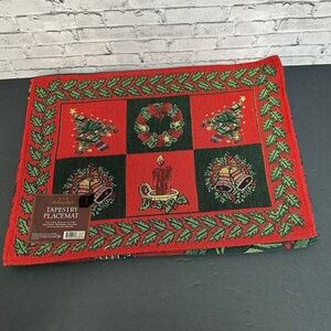 Season's Greetings Holiday Christmas Poinsettia Tapestry Placemats Set Of 5